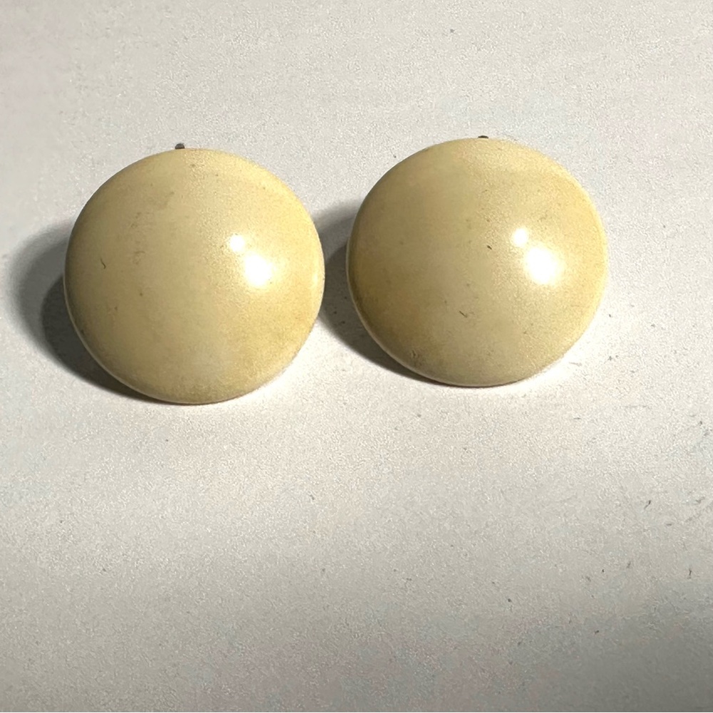 Pale Yellow Vintage Clip On Button Earrings Mid Century Retro